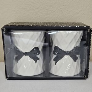 White Ceramic Salt & Pepper Shakers with Black Bows NEW